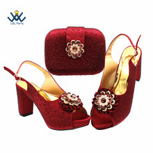 2022 Sweet  Special Design Women Crystal Style African Ladies Party Shoes Matching Bag in Magenta Color