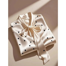 Women High Quality Satin Polka Dot Print Shirt Office Lady Business Casual Elegant Chic Blouse Lace-up Bow Long Sleeve Loose Top