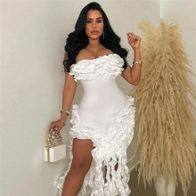 Women Strapless Ruffles Tassel Splicing Irregular Birthday Bodycon Midi Maxi Dress 2025 Even Sexy Party Dresses Vestidos