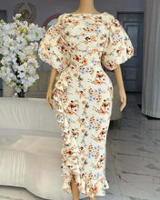 CM.YAYA Women Lantern Half Sleeve Ruffles Side Floral Print Side Split Long Maxi Dress 2025 Evening Sexy Party Dresses Vestidos