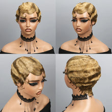 Finger Wave Pixie Human Hair Wigs For Women 180% Density