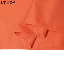 Plus Size VONDA Women Bohemian Dress 2025 Summer Sundress Solid Color Casual Short Sleeve Party Ruffled Vestidos V-Neck Robe