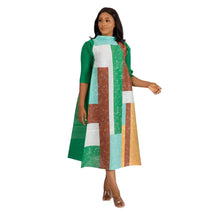 2023 Fashion African 3/4 Sleeve Polyester Plus Size O-Neck Pleated Long Dress Dashiki African Clothes African Dresses for Women