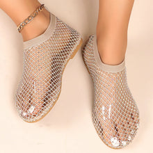 2024 Summer Women's New Round Toe Flat Bottom Sandals Hollow Short Boots Water Diamond Sexy Flat Bottom Fashion Banquet Slippers