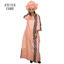 African Bazin Riche Embroidery  For Women Long Dress With Scarf