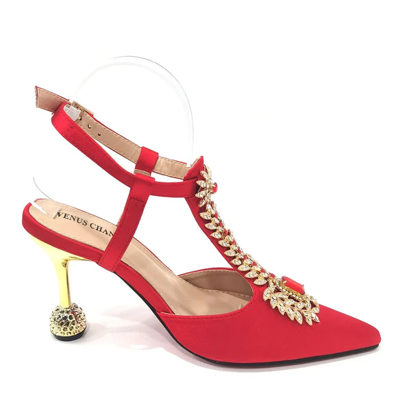 Venus Chan 2023 Italian Design Girly Style Pointed Toe Wedding Shoes And Bag, Full Diamond Decoration Metal Closure Bag