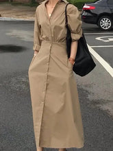Modigirl Women Summer Long Dresses 2025 Spring Fall Clothes Blue Puff Sleeves Botton Simple Casual Maxi Shirts Dresses for Women