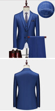 High-end Brand Classic Blue or Gray Plaid Men's Casual Business Suit Retro Official Suit Groom Wedding Dress Jacket Vest Pants