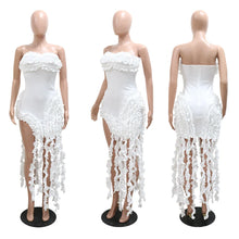 Women Strapless Ruffles Tassel Splicing Irregular Birthday Bodycon Midi Maxi Dress 2025 Even Sexy Party Dresses Vestidos