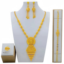 Fashion Dubai Flower Design Luxury 24k Gold Color Women's Jewelry Set African Fashion Bracelet Earrings Necklace Ring Four Piece