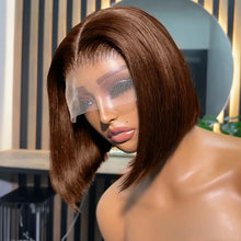 Brazilian  250 Density Short Bob 13x4 HD Transparent Lace Front Human Hair Wig Chocolate Brown Straight 13x5 Lace Frontal Wigs
