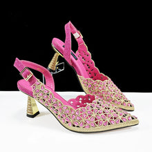 QSGFC New Shoes and Bags Matching Set 2024 Nigerian Women Heel Party for Women Fuchsia Colour Italian Design Wedding INS Design