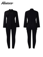 Mlaiscsr Causal Solid 2 Piece Set Women V Neck Loose Fit Tops and Legging Jogger Pants Suit Stretwear Birthday Tracksuits Outfit