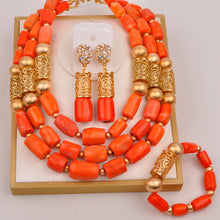 Natural coral beads orange necklace set for stylish Nigerian wedding couple African jewelry
