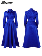 Mlaiscsr Lapel Button A Lint Khaki Mid Dress Women Elegant Office Long Sleeve Bandage Pocket Pleated Birthday Commuter Vestidos