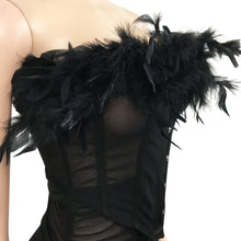 BKLD Co-ord Set Women Fashion Feathers Stitching Mesh Sheer Sexy Summer Two Piece Zip Up Corset Top And Bodycon Short Skirt Sets