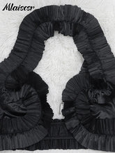 Mlaiscsr Elegant Pleated Ruffle Black Dress Set for Women Sexy Crop Top and Split Skirts Two 2 Piece Matching Club Prom Outfits