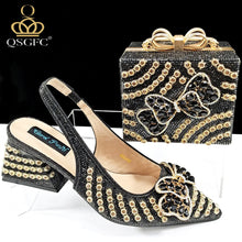 QSGFC Italian Design Clutch Dual Use Full Diamond High Heels Exquisite Gift-Box  And High Heels For Party Women Shoes