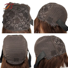 100% Human Hair Wigs with Bang Full Wig Brown Black Highlight Water Wave Machine Made Non Lace Wig with Fringe Bobbi Wig