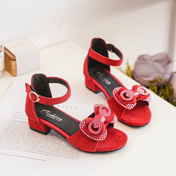 Girls' Sandals Summer New High Heel Soft-soled Princess Shoes Fashion Bow Roman Sandals Open Toe Children's Shoes J279