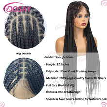 Short Front Braiding Bangs Synthetic Wig Knotless Box Braided Wigs For Black Women Full Lace 32