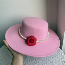 French Style Fedora Hat for Women 10CM Wide Brim Flat Top Felt Hat Winter Autumn Derby Wedding Jazz Hats