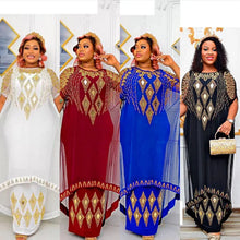 Fake Two-Piece African Dresses for Women 2025 Traditional Nigeria Mesh Hot Drill Caftan Dress Abaya Musulman Robe Femme Clothes