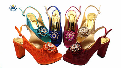 2022 Sweet  Special Design Women Crystal Style African Ladies Party Shoes Matching Bag in Magenta Color