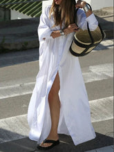 Krisstargirls White Maxi Dresses for Women 2025 Spring Summer Clothing Split-side Woman Simple Casual Buttoned Long Shirt Dress