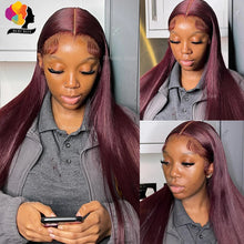 Colored Red Straight Lace Front Human Hair Wig 13x4 13x6 Transparent Lace Frontal Wigs Burgundy Human Hair Wigs for Black Women