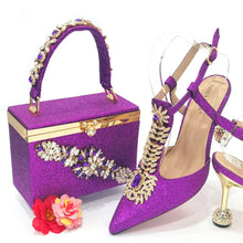 Venus Chan 2023 Italian Design Girly Style Pointed Toe Wedding Shoes And Bag, Full Diamond Decoration Metal Closure Bag