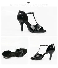BD Dance Shoes Professional Women Satin Latin Shoe Ladies Sandal Latin Dancing Shoes Soft Leather Sole High Heel  T Bar