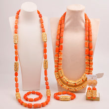Natural coral beads orange necklace set for stylish Nigerian wedding couple African jewelry