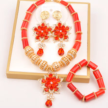 Natural coral beads orange necklace set for stylish Nigerian wedding couple African jewelry