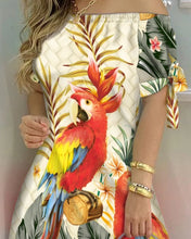 Fashionable Sexy Women's Print Dress Women's Word Shoulder Short -sleeved A -line Dress Ladies Off The Shoulder Mini Dresses