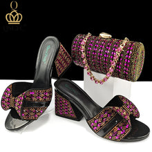 QSGFC Italian Fashion Banquet Shoes and Bags African Women's Hand Bags with Rhinestone Decoration and Women's High Heels
