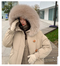 Women's Large Fur Collar Hooded Warm Thick Padded Parka Jacket