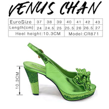 Venus Chan Open Toe Women Heels for 2024 Elegant Party Green Color Diamond Pumps Italian Shoes and Bags Matching Set
