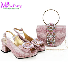 2025 Autumn New Design Specials Italian Women Shoes and Bag Set Comfortable Mid Heels With Rhinestone in Yellow Color