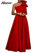 Mlaiscsr Slash Collar One Shoulder Big Bow A-Line Evening Dresses Women Elegant Red African Pleated Wedding Party Birthday Robe
