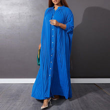 Autumn and Winter Fashion New Women's Loose Round Neck Single Breasted Pleated Temperament Obese Women's Long Sleeved Dress