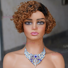 Ombre Blonde T1B27Pixie Cut Short Curly Bob Side Part Non Lace Front 100% Brazilian Human Hair Wigs