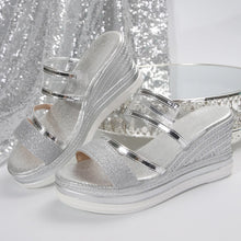 Women's Wedges Sandals Luxury Platform Slippers Sexy Open Toe Women Shoes Shiny High Heels Women Beach Shoes sandalias de mujer