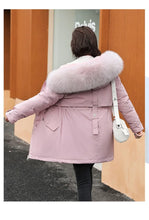 Women's Long Fashionable Hooded Winter Fur Collar Jacket