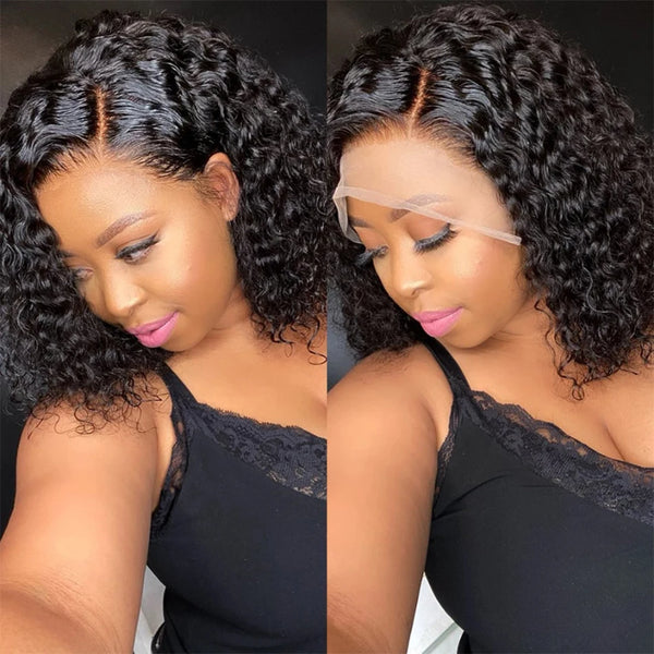 Wear And Go Glueless Wig Short Kinky Curly Bob Frontal Wig 12A Malaysian Lace Front Human Hair Wigs Wet And Wavy Water Wave Wig