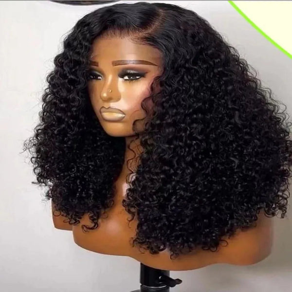 Natural Black Color Short Bob Cut 13X4  Lace Frontal Synthetic Wig For Women Deep Curly Preplucked With Baby Hair Cosplay Daily