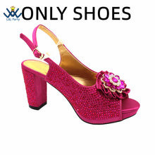 2022 Sweet  Special Design Women Crystal Style African Ladies Party Shoes Matching Bag in Magenta Color