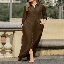 Elegant Long Dress For Women Spring Autumn Long Sleeve Solid Color Cotton And Linen Shirt Dresses Casual Button Dress Robe Femme