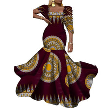 African Dresses for Women Wedding Party Elegant Lady Wax Print Plus Size Long Clothing Vestido KG920