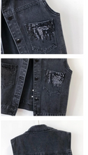 2024 Fashion Design Sequins Denim Vest Summer Autumn Women's Waistcoat Korean Leeveless Denim Jeans Jacket Female Vest Tops